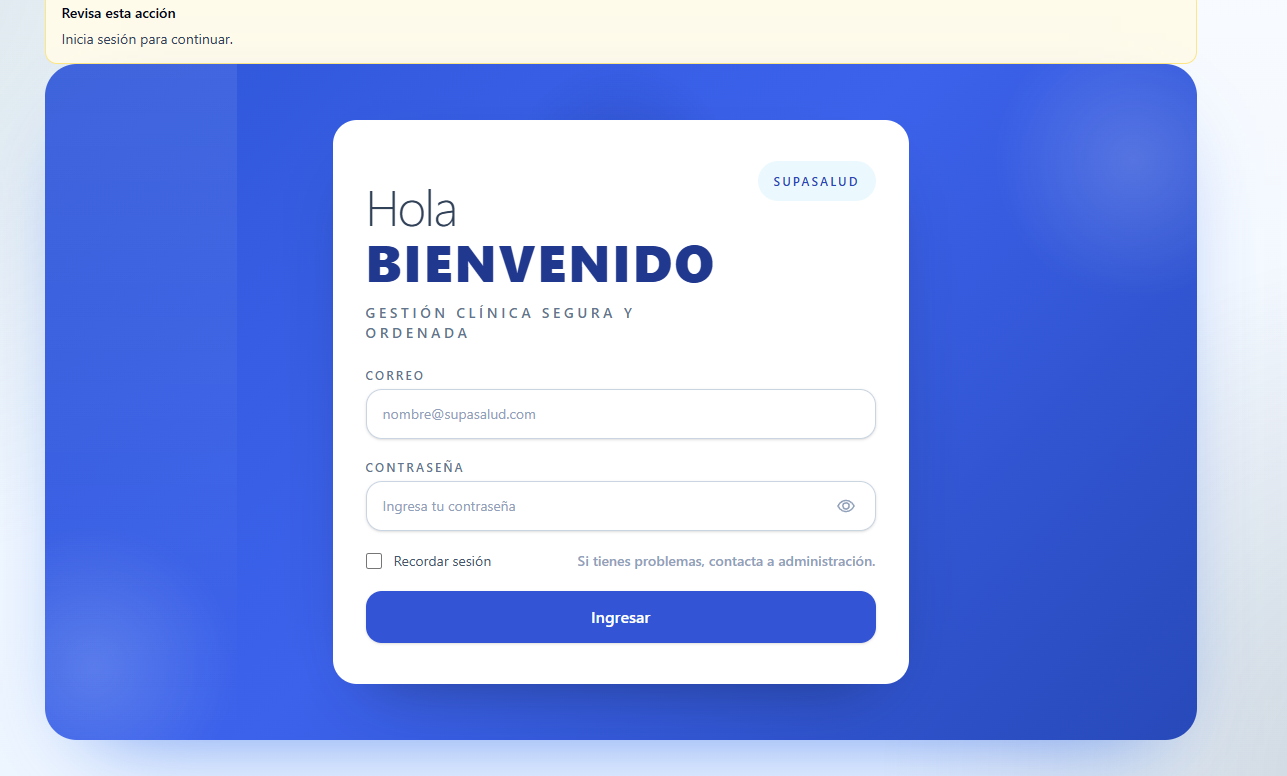 Pantalla Login SupapaSalud